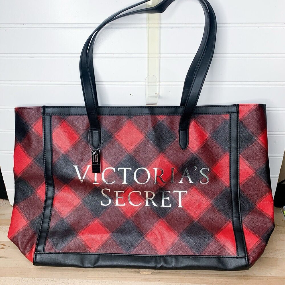 Victoria’s Secret Red Black Buffalo Plaid Weekender Tote Bag Limited Edition
